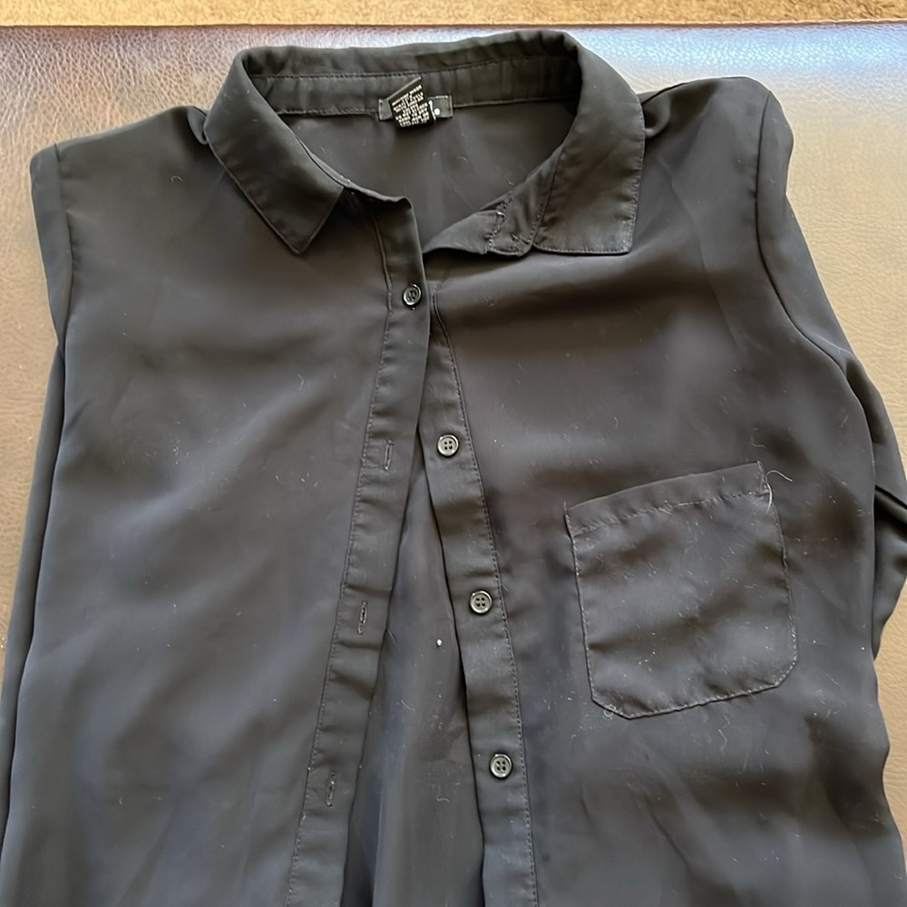 Women’s Sheer Black Button Up, Size M